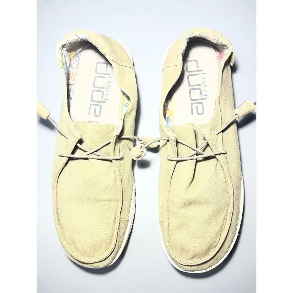 Hey Dude Wendy Shoes Womens Size 10 Beige‎ Canvas Slip On Walking Comfort Floral